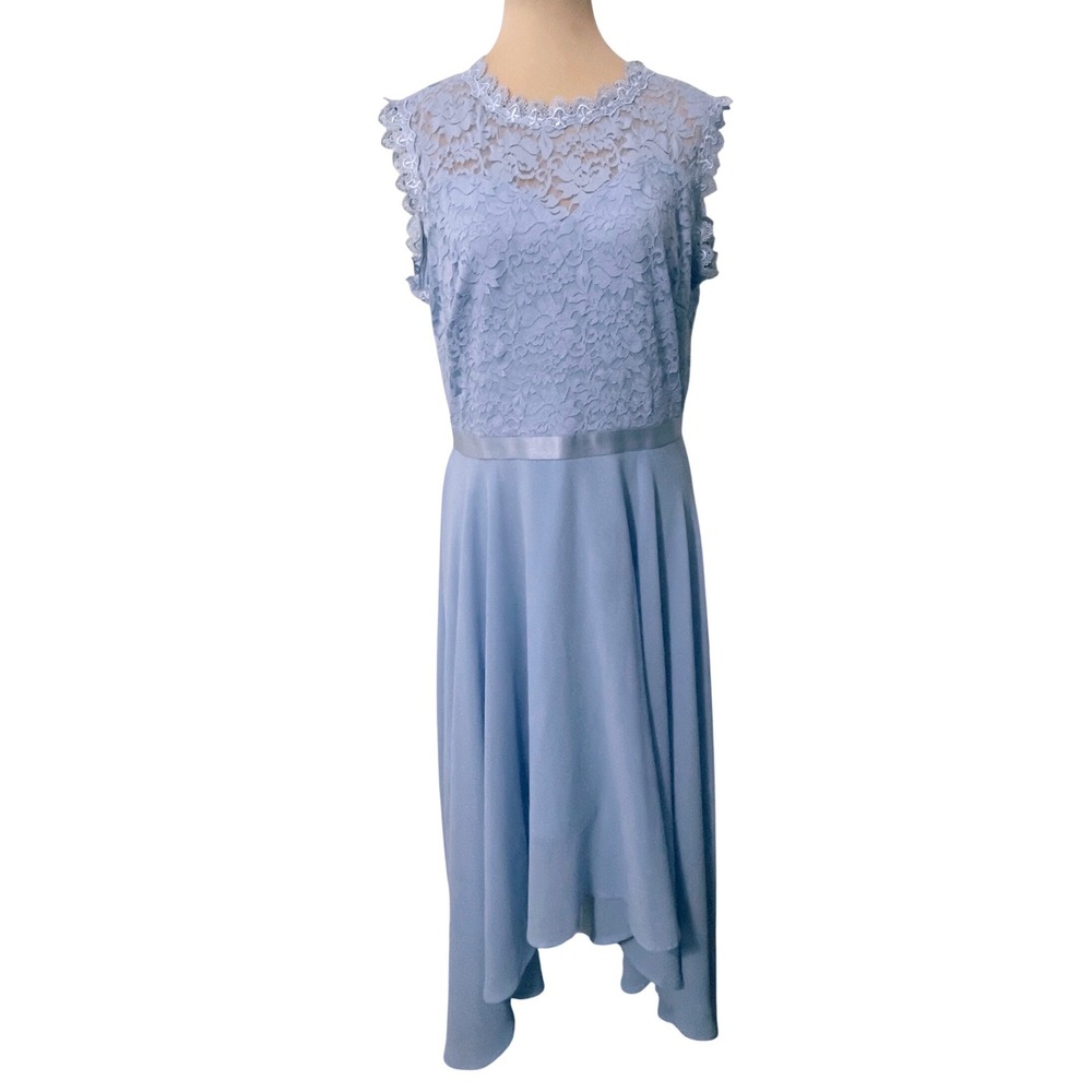 Miusol Women Dress XL Blue Lace Chiffon High Low Sleeveless Cocktail Formal Gown